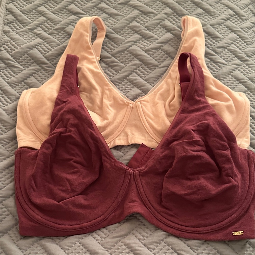 Bali Unlined 100% COTTON Comfort Bras - Pink and Burgundy. Sz 38DD